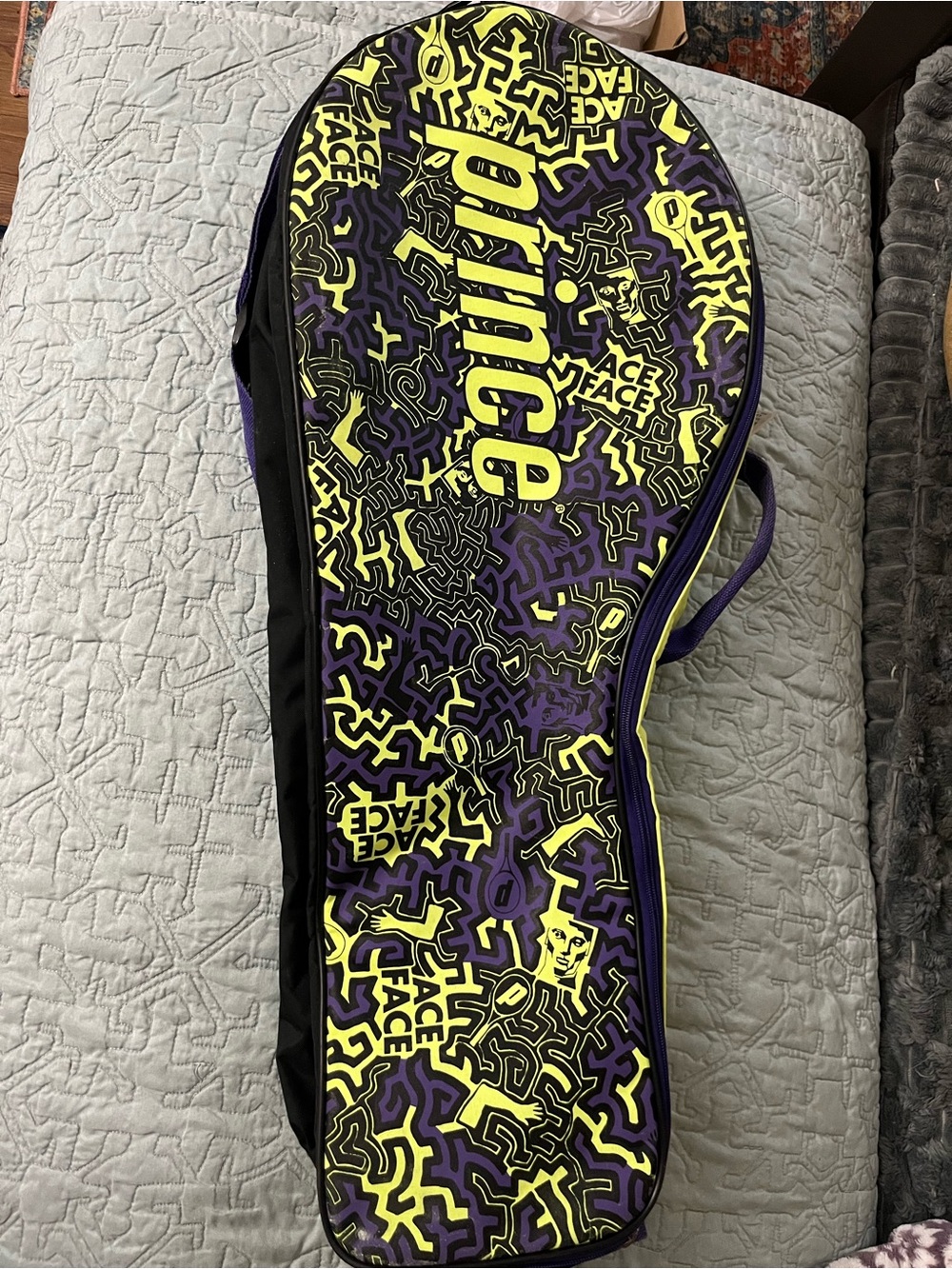 Prince Tennis Racket Cover in Yellow & Purple Graphic Print